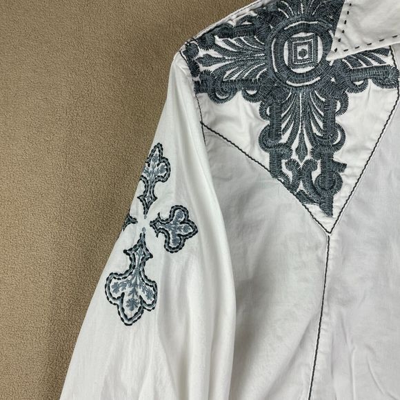 Roar Shirt Mens Extra Large White Embroidered Buckle Wings Crosses Long Sleeve - Picture 4 of 16